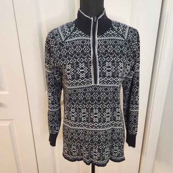 Eddie Bauer Women's Large 1/2 Zip Pullover Mock Neck Sweater White and Black - Picture 1 of 10